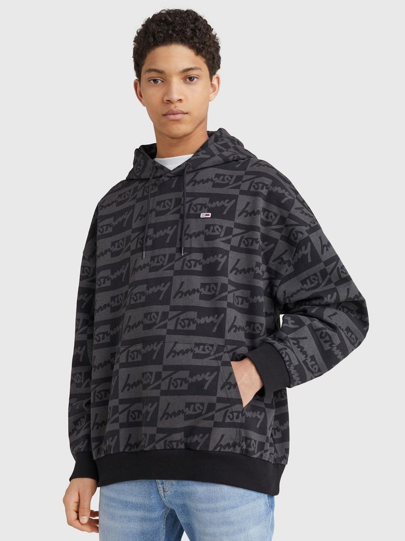 Férfi Tommy Hilfiger Signature print Hoodies Fekete Szürke | HU 1246GSO